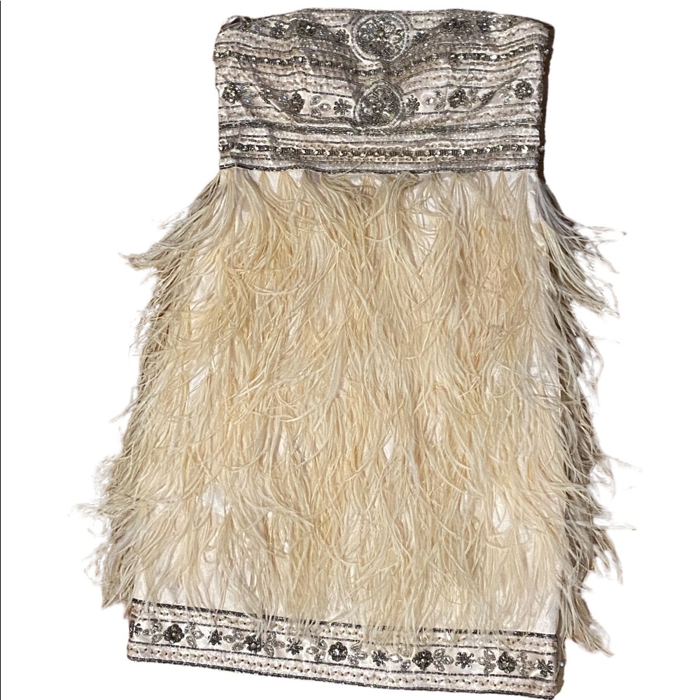Sue Wong beaded strapless feather flapper dress